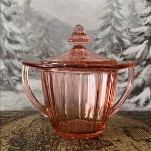 Vintage Jeannette Glass Pink Depression Glass Sugar Bowl w/ Lid – Adam Pattern